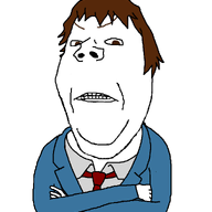 angry arm brown_eyes brown_hair clothes crossed_arms hair hand jacket necktie soyjak suit variant:gapejak // 987x1129 // 53.6KB