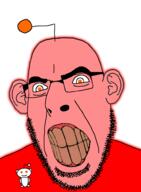 angry animated antenna clenched_teeth ear glasses open_mouth orange_eyes red_skin reddit redditard soyjak stubble variant:cobson yellow_teeth // 721x980 // 236.3KB