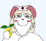 anthro blond closed_mouth clothed ear female food foodjak fruit furry glasses holding_object lemon lorna_(terrible_mouse) medical mouse neutral nurse nurse_hat nurse_uniform red_cross series:fruiterz! soyjak stubble subvariant:gapejak_female subvariant:neutralplier terrible_mouse upper_torso variant:gapejak variant:markiplier_soyjak white_fur yellow_hair yellow_sclera yellow_skin // 1700x1525 // 106.3KB