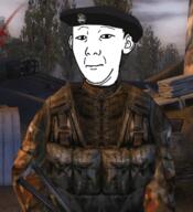 animated arm army beret camouflage closed_eyes closed_mouth ear eyelids kuz pistol rifle soyjak stalker text ukraine uniform variant:kuzjak video_game // 492x539 // 1.3MB