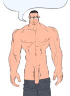 arm buff bwc closed_mouth clothes ear glasses hair hand jeans nsfw penis redraw soyjak speech_bubble speech_bubble_empty subvariant:chudjak_front variant:chudjak white_skin // 1698x2311 // 901.4KB