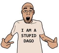 arm brazil clothes dago ear glasses hair hand monkey nigger open_mouth pointing sandnigger soyjak stubble teeth text tshirt variant:shirtjak // 618x559 // 62.1KB