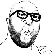 angry bald beard clothes ear frown glasses hand punisher_face soyjak stubble template variant:hot_sauce white_background wrinkles // 754x765 // 18.6KB