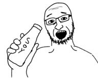 arm bottle glasses hand holding_bottle holding_object open_mouth soy soyjak stubble variant:unknown // 1358x1080 // 262.9KB