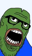amphibian bald blue_shirt double_chin ear fat frog glasses green_skin lips nas:pepe no_nose open_mouth pepe pepe_the_frog soyjak stubble teeth transparent_background variant:stu wrinkles // 387x673 // 54.6KB