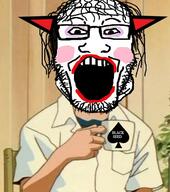 anime bbc beard clothes cum cup drinking hair holding_object mug neon_genesis_evangelion queen_of_spades soyjak tranny variant:markiplier_soyjak // 513x579 // 83.5KB