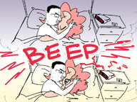 alarm bed blue_eyes chud closed_eyes drawfag dream ear glasses hair my_little_pony pink_hair pinkie_pie pony side_profile sleeping smile text variant:chudjak wholesome // 1000x750 // 265.3KB