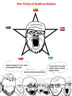 angry bloodshot_eyes brainlet butthurt_belt closed_mouth crying estonia europe flag:estonia flag:latvia flag:lithuania flag:poland flag:ukraine glasses holy_trinity latvia lithuania multiple_soyjaks mustache open_mouth poland soyjak star stretched_mouth stubble text trinity ukraine variant:a24_slowburn_soyjak variant:cryboy_soyjak variant:gapejak variant:soyak // 1200x1600 // 341.8KB