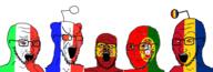 5soyjaks antenna bloodshot_eyes country crying ear europe flag flag:france flag:italy flag:portugal flag:romania flag:spain france glasses hand mustache open_mouth portugal portuguese reddit redditard roman romania smile smug soyjak spain stretched_mouth stubble subvariant:crying_soyak_ears2 variant:a24_slowburn_soyjak variant:soyak // 2450x825 // 1.0MB