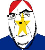 flag flag:saba full_head glasses hair looking_at_you netherlands open_mouth saba smile soyjak star_(symbol) stubble teeth variant:cobson // 775x849 // 45.9KB