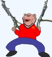 amerimutt clothes ear gun hand holding_gun holding_object looking_to_the_left machine_gun mcdonalds open_mouth red_tshirt shooting soyjak stubble subvariant:impish_amerimutt transparent_background variant:impish_soyak_ears // 331x364 // 57.0KB