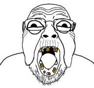 aged elderly glasses looking_at_you missing_teeth mustache old oldfag open_mouth soyjak variant:bernd white_hair wrinkles // 1200x1125 // 46.8KB