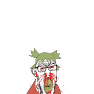 4chan animated anime approaching blood bloodshot_eyes clenched_teeth clothes cracked_teeth ear glasses green_hair hair japanese_text mustache nosebleed open_mouth poyopoyo seething soyjak stubble subvariant:feralrage text variant:feraljak vein yotsoyba zoomzoom // 298x400 // 975.0KB