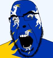 angry animal british flag flag:merionethshire glasses goat hair looking_to_the_left merionethshire open_mouth soyjak stubble sun teeth thick_eyebrows united_kingdom variant:cobson wales // 721x789 // 110.2KB