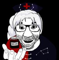 anime bottle clothes doctor glasses hand hat meds perro_hold soyjak stubble touhou variant:el_perro_rabioso video_game white_hair yagokoro_eirin // 970x979 // 140.0KB