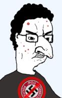 acne closed_mouth clothes glasses hair judaism large_nose nazism no_symbol pol_(4chan) soyjak swastika text variant:chudjak // 760x1185 // 182.3KB