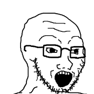 animated glasses kyorokyoro open_mouth poyopoyo soyjak stubble variant:soyak // 322x400 // 113.9KB