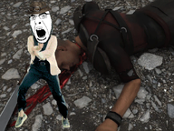 angry animated caesar's_legion dance dnb fallout fallout_new_vegas full_body gangnam_style glasses hair helmet irl ncr new_california_republic open_mouth soyjak stubble variant:cobson video_game // 630x473 // 681.2KB