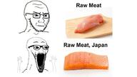 arm concerned food frown glasses hand hands_up japan open_mouth raw_food soyjak soyjak_comic stubble subvariant:soyak_(irritated) subvariant:wewjak text thing_japanese variant:soyak // 680x383 // 158.2KB