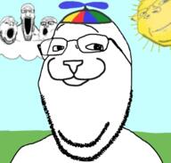 5soyjaks clothes cloud happy hat propeller_hat pussymouth smile smirk subvariant:wholesome_soyjak sun trend:soyjak_trio variant:gapejak variant:markiplier_soyjak variant:tony_soprano_soyjak // 501x478 // 136.3KB