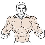 antialiased bald beard buff finger full_body glasses jawline muscular_male nose shirts smirk soyjak stubble subvariant:muscular_shirtjak variant:shirtjak // 1024x1024 // 1008.6KB