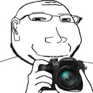 camera ear eyelids glasses hand holding_camera holding_object small_eyes smile soyjak stubble subvariant:massjak subvariant:wholesome_soyjak variant:gapejak // 600x600 // 76.2KB