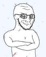 arm blood bruise closed_mouth clothes crossed_arms flies glasses scar schizo smile smug soyjak stubble template variant:soyak // 564x699 // 53.9KB