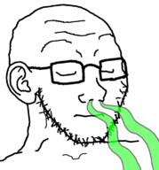 closed_eyes closed_mouth ear glasses odor smelling sniffing soyjak stinky stubble variant:soyak // 715x767 // 100.0KB