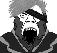 angry grey_hair hair metal_gear metal_gear_rising open_mouth raiden red_eyes soyjak variant:bernd video_game // 1200x1125 // 337.2KB