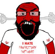 angry balding beard clothes fume g_(4chan) glasses hair i_hate open_mouth red_skin soyjak subvariant:science_lover technology text tshirt variant:markiplier_soyjak // 800x789 // 91.4KB
