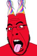 clothes garten_of_banban glasses hat open_mouth party_hat red_skin soyjak stubble tongue variant:cobson video_game // 720x1100 // 176.7KB