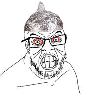 bloodshot_eyes clenched_teeth clothes glasses hat soyjak stubble variant:feraljak wrinkles // 981x1032 // 270.2KB