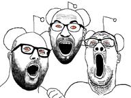 3soyjaks antenna ear glasses hair open_mouth orange_eyes reddit redditard soyjak soyjak_trio2 stubble variant:cirrus variant:hot_sauce variant:reaction_soyjak // 1024x765 // 503.9KB