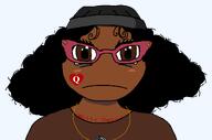 afro beanie black_lives_matter blush brown_eyes brown_skin built_for_bwc closed_mouth female frown glasses nappy_head necklace nigger queen_of_hearts series:bleached subvariant:soyniqua text variant:soytan // 1180x779 // 39.7KB