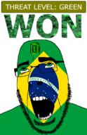 ahegao brazil country emerald flag flag:brazil gem glasses green green_eyes hair looking_up open_mouth portuguese_text schlog_color_event soyjak soyjak_blog star_(symbol) stubble teeth text threat_level_green variant:cobson won // 721x1115 // 185.3KB