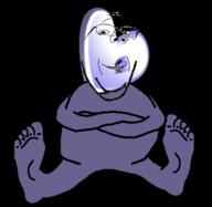 g_(4chan) gentoo glasses linux purple_skin sitting soyjak stubble subvariant:wholesome_soyjak technology variant:gapejak // 398x387 // 39.9KB