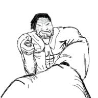 arm art asian badge bbc buff closed_mouth clothes doctor glasses glowing_glasses hair hand holding_object jacket meds pov small_eyes soyjak stubble subvariant:dr_soystein sweating text variant:markiplier_soyjak // 2000x2000 // 270.4KB