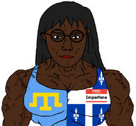 arm astrofene_(namefag) brown_eyes brown_skin buff closed_mouth clothes crimean_tatar dark_hair ear female flag:crimean_tatar flag:quebec glasses hair hello_my_name_is_(sticker) imperator_(user) imperfene_(user) long_hair quebec subvariant:chudjak_front subvariant:female_muscular_chud subvariant:muscular_chud variant:chudjak vein // 1034x958 // 406.6KB