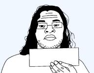 beard eyebrows glasses holding_sign long_hair looking_at_you neanderthal skajyos soyjak template transparent_background variant:skajyosjak // 1642x1287 // 36.1KB