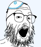 balding beard buck_teeth clothes glasses hat jewish_nose judaism kippah open_mouth star_of_david teeth variant:buckteeth_soyjak // 400x453 // 23.9KB