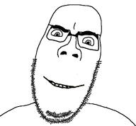 glasses looking_at_you open_mouth smile soyjak stubble subvariant:cobjak teeth template thick_eyebrows // 640x593 // 69.6KB
