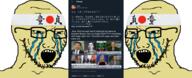 asian china clothes crying fox_news glasses hachimaki hat headband hirohito japan japanese_text open_mouth small_eyes soyjak stubble text tweet twitter variant:soyak xi_jinping yellow_skin // 1810x740 // 745.6KB