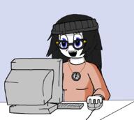 avengers computer computer_mouse female glasses hand happy headband holding_object monitor open_mouth soy soyjak soylent table variant:soytan // 870x780 // 42.0KB