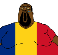 balding beard brown_skin fat flag:gypsy flag:romania glasses gynaecomastia hair indian obese open_mouth soyjak thick_eyebrows unibrow variant:reaction_soyjak white_background yellow_sclera // 1674x1582 // 55.8KB