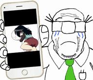anime anime_female balding closed_mouth clothes crying dilbert full_body glasses green_eyes hair hair_over_eyes hand hard_christ holding_object holding_phone incel incelcore iphone long_hair music necktie phone pillow sad sound soyjak stubble subvariant:science_lover tomoko variant:markiplier_soyjak video wally_(dilbert) watashi_ga_motenai_no_wa_dou_kangaetemo_omaera_ga_warui // 1280x1106, 75s // 2.0MB
