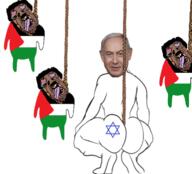arm bloodshot_eyes broly_culo brown_skin country crying dead deformed flag foot full_body hair hanging israel leg mustache netanyahu open_mouth palestine rope star_of_david stubble subvariant:brunetto variant:bernd yellow_teeth // 721x652 // 228.9KB