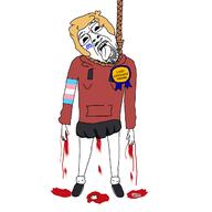 ack award black_sclera blood blood_drip castration discord discord_logo_facial_mark facial_mark genital_mutilation glasses gomotion gore gynaecomastia hair hanging hoodie male_genital_mutilation mustache mutilation no_pupils noose penis pool_of_blood rope severed_penis skirt soyjak stubble suicide tongue tongue_out tranny transgender_flag variant:bernd yellow_hair // 1280x1280 // 289.9KB