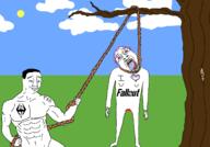 arm bethesda bloodshot_eyes blue_eyes buff cloud crying fallout foot full_body glasses hair hand hanging holding_object holding_rope i_love imperial_legion leg lynching purple_hair rope smile stubble sun the_elder_scrolls the_elder_scrolls_v:_skyrim tranny tree variant:bernd variant:chudjak // 2096x1464 // 180.0KB