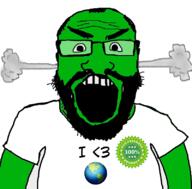 angry balding beard clothes earth eco_friendly fume glasses green_skin hair open_mouth planet soyjak subvariant:science_lover tshirt variant:markiplier_soyjak // 800x789 // 146.8KB