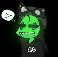 beanie blue_eyes blush central_intelligence_agency clothes female glasses glowing green_skin greentext hair hat necklace open_mouth soyjak speech_bubble sunglasses trend:glowie variant:soytan // 764x747 // 233.8KB